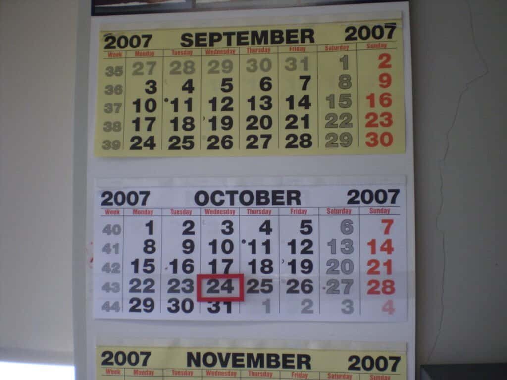 A wall calendar used for planning ahead, representing a content calendar