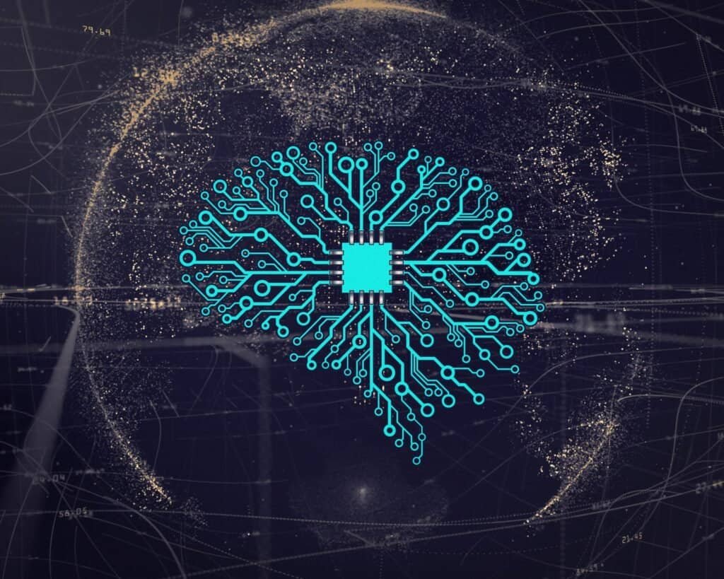 Close-up of a computer chip with a glowing neural network pattern, representing context engineering for AI agents