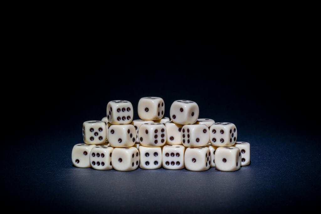 Close-up of dice representing probability and randomness in AI text generation