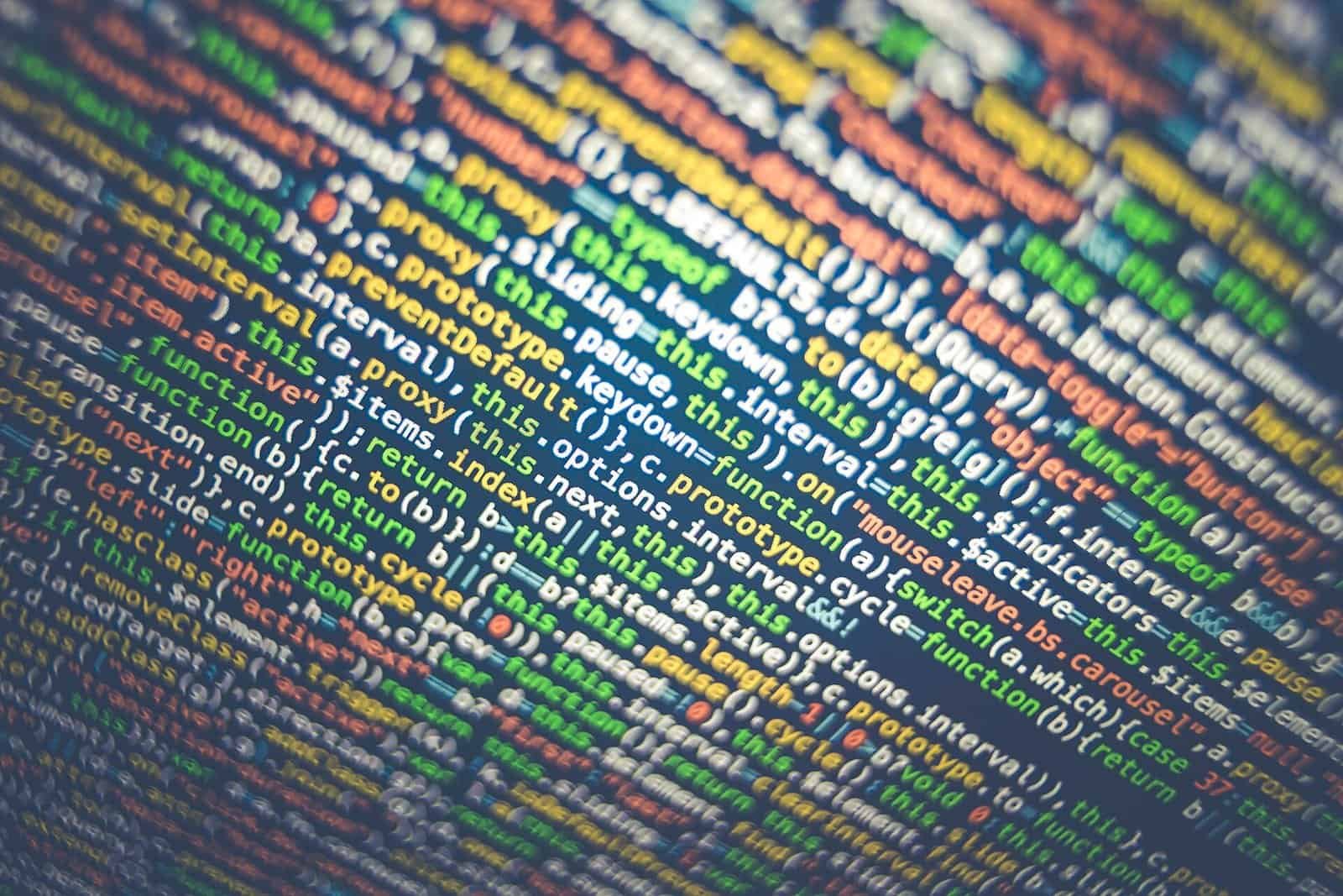 AI prompt engineering code on a screen Colorful code on a computer screen representing AI prompt engineering