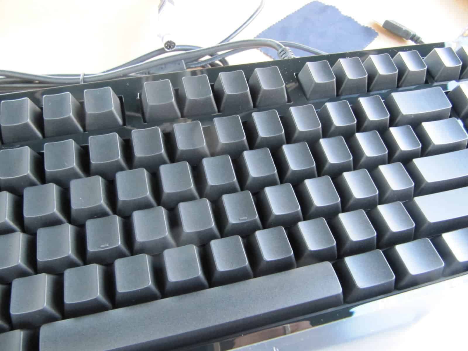 Close-up photograph of a black mechanical computer keyboard